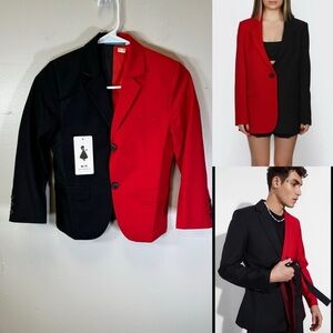 NWT color block blazer red black women XS jazz dance festival ska NEW jacket